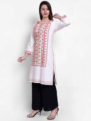 gold print straight kurta - 16738476 - Standard Image - 2