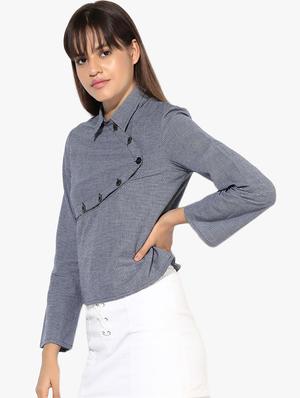 asymmetric placket checkered top - 16738555 - Standard Image - 2