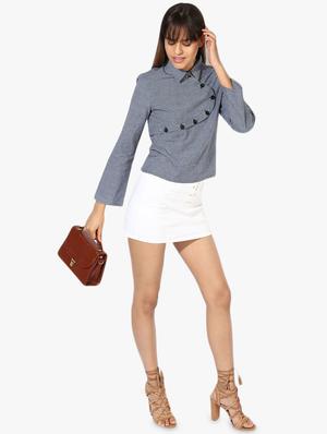 asymmetric placket checkered top - 16738555 - Standard Image - 4