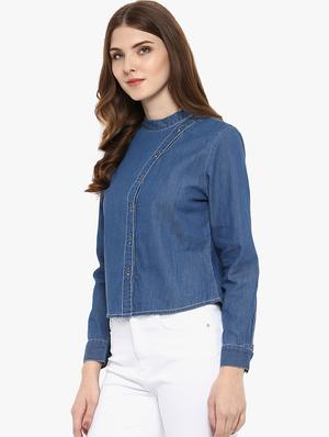 mock neck denim top - 16738558 - Standard Image - 2