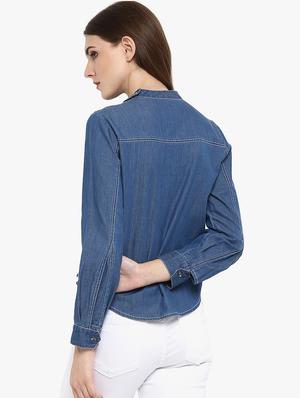 mock neck denim top - 16738558 - Standard Image - 3