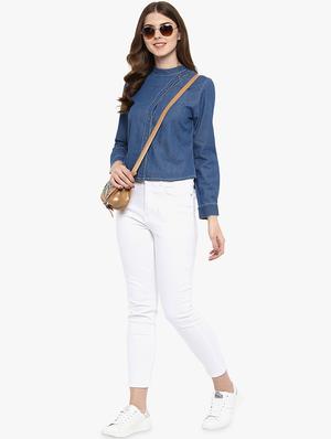 mock neck denim top - 16738558 - Standard Image - 4