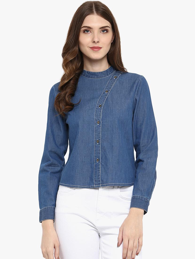 mock neck denim top - 16738558 - Zoom Image - 1