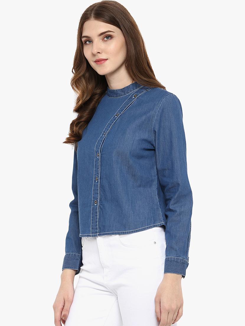 mock neck denim top - 16738558 - Zoom Image - 2
