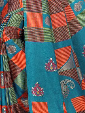 check printed saree with blouse - 16739105 - Standard Image - 2