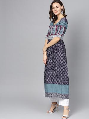 printed flared kurta - 16739181 - Standard Image - 2