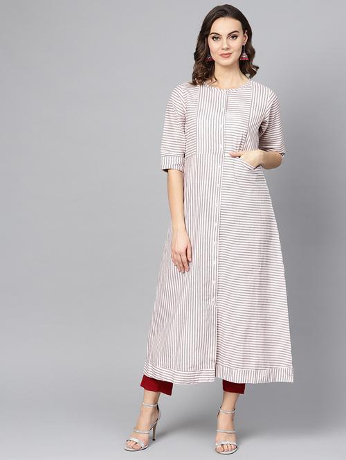 striped a-line kurta - 16739199 - Standard Image - 1