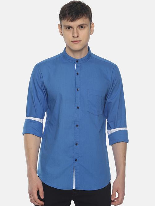 blue solid casual shirt - 16739214 - Very Small Image - 1