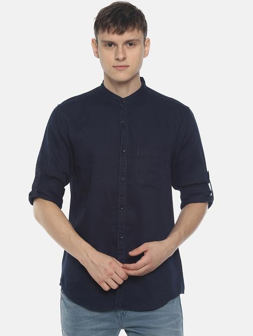 navy blue solid casual shirt - 16739225 - Standard Image - 1