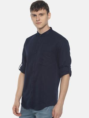 navy blue solid casual shirt - 16739225 - Standard Image - 2