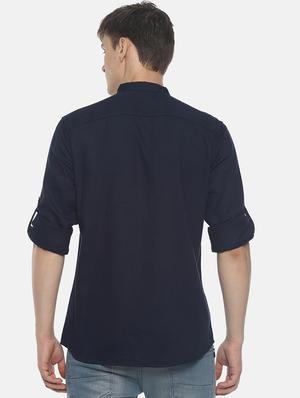 navy blue solid casual shirt - 16739225 - Standard Image - 3