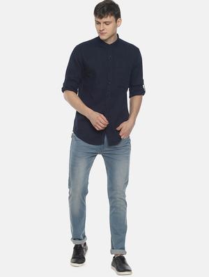 navy blue solid casual shirt - 16739225 - Standard Image - 4