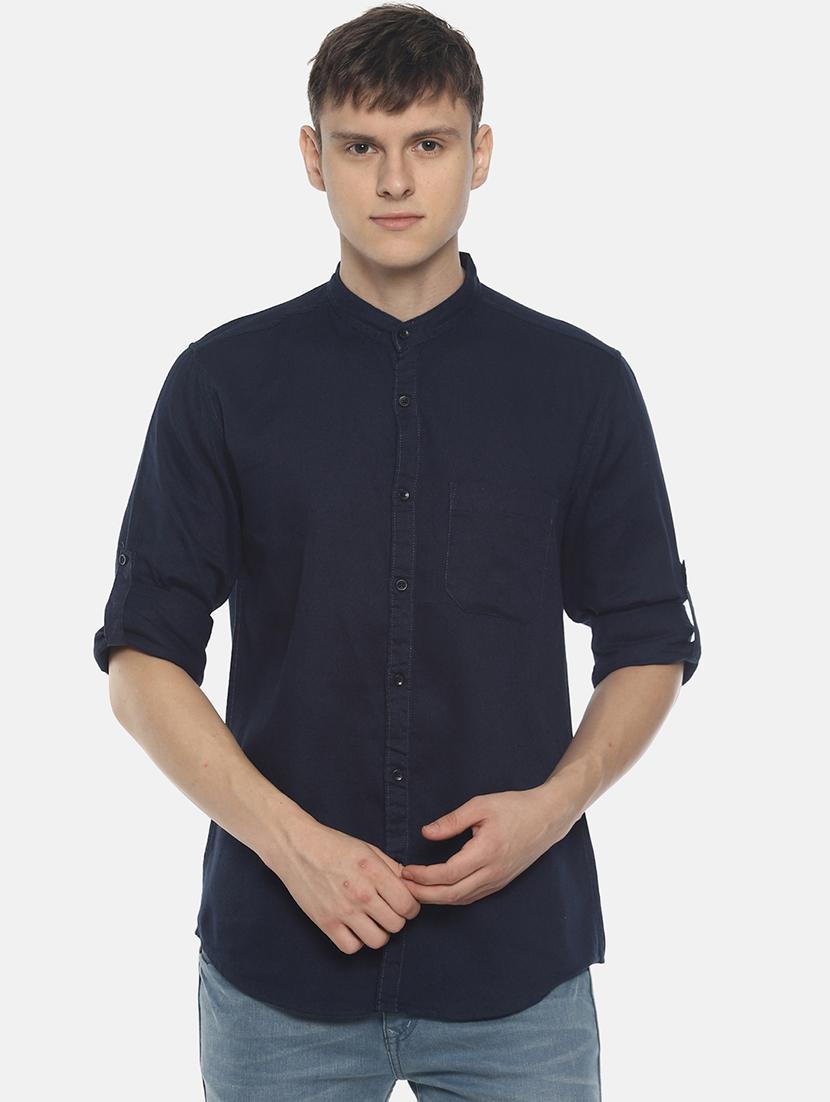 navy blue solid casual shirt - 16739225 - Zoom Image - 1