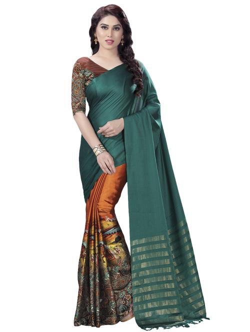 printed half & half saree with blouse - 16739956 - Standard Image - 1