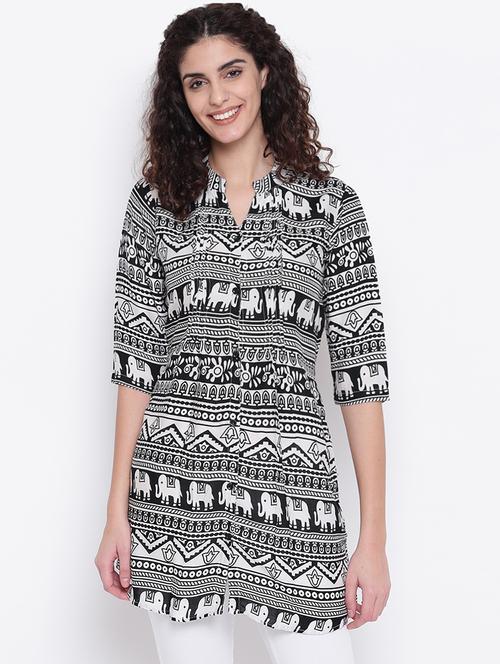 mandarin neck button up tunic - 16740141 - Standard Image - 1