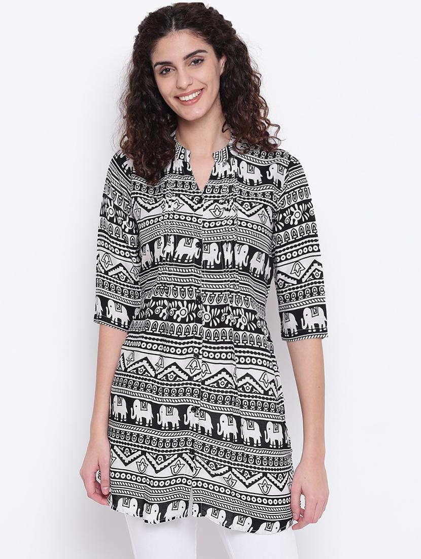 mandarin neck button up tunic - 16740141 - Zoom Image - 1