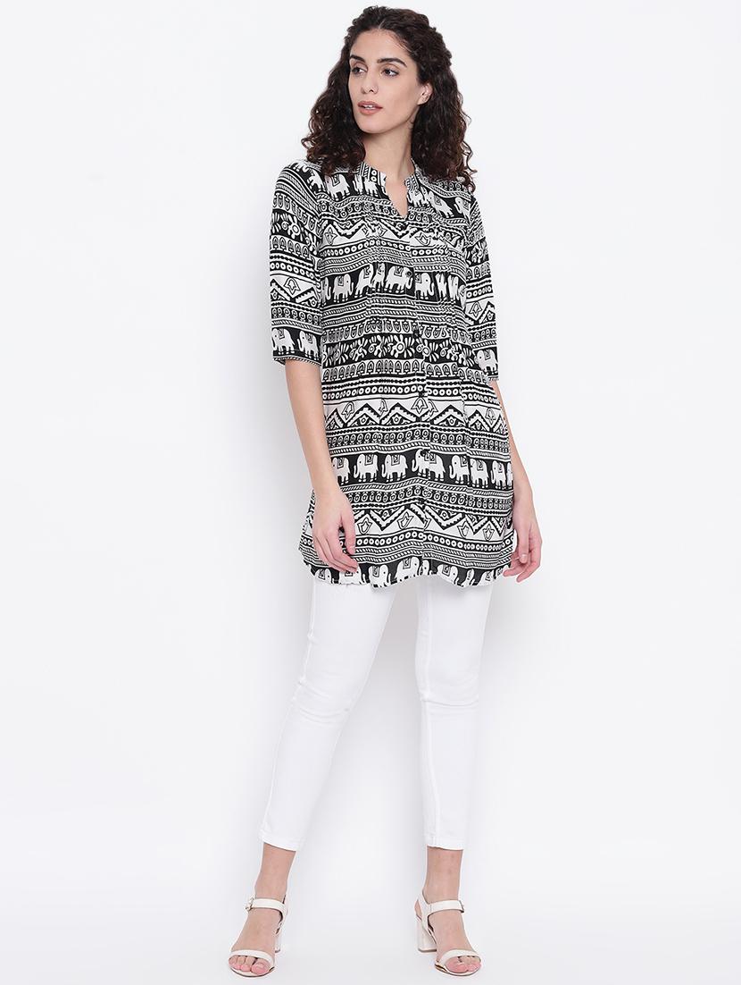 mandarin neck button up tunic - 16740141 - Zoom Image - 4
