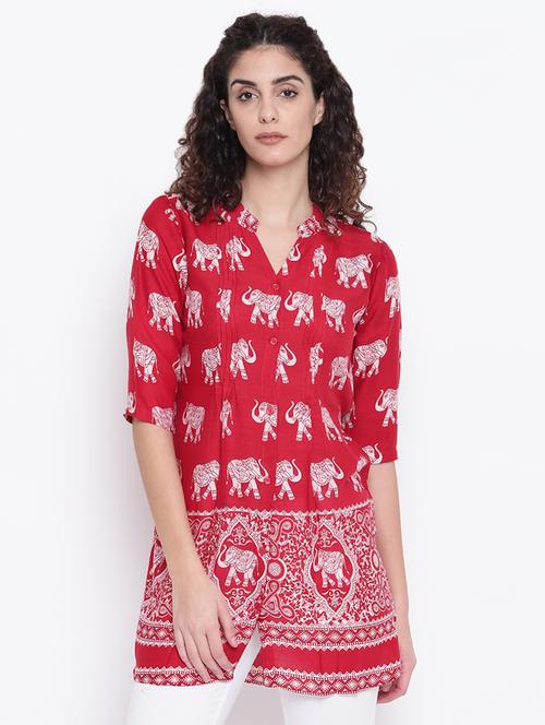mandarin neck button up tunic - 16740142 - Standard Image - 1