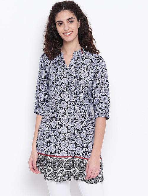 mandarin neck button up tunic - 16740143 - Standard Image - 1