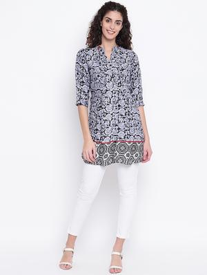 mandarin neck button up tunic - 16740143 - Standard Image - 4