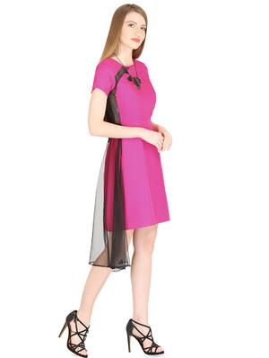 contrast mesh detail a-line dress - 16740260 - Standard Image - 2