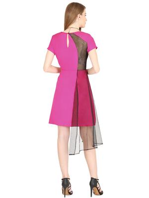 contrast mesh detail a-line dress - 16740260 - Standard Image - 3