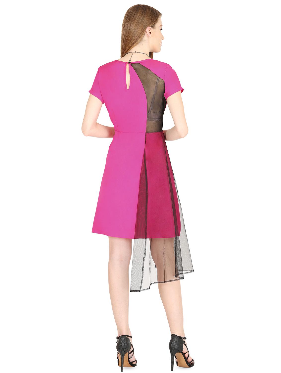 contrast mesh detail a-line dress - 16740260 - Zoom Image - 3