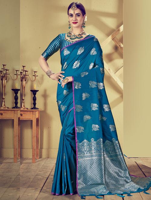 self design woven saree with blouse - 16740323 - Standard Image - 1