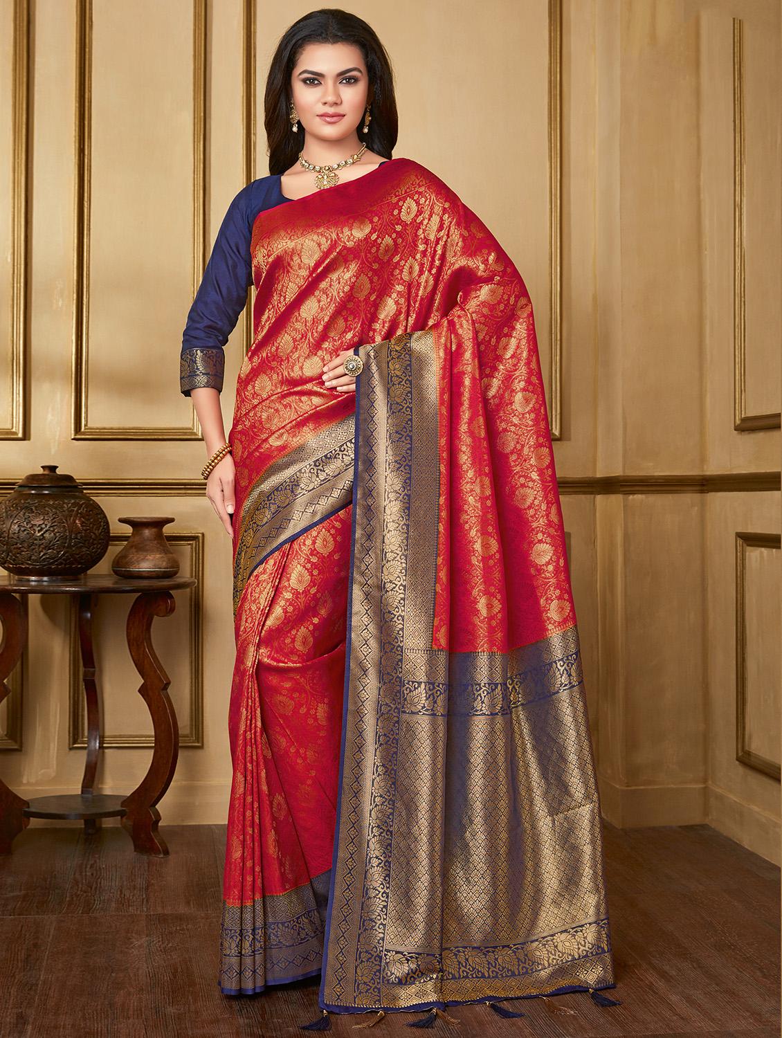 self design banarasi saree with blouse - 16740342 - Zoom Image - 1