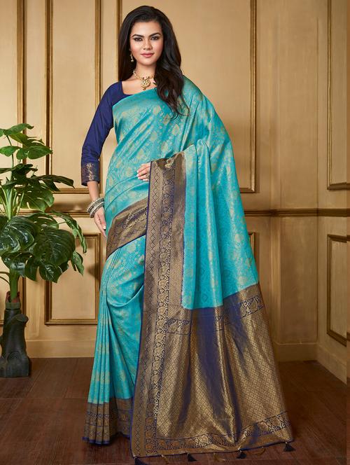 self design banarasi saree with blouse - 16740343 - Standard Image - 1