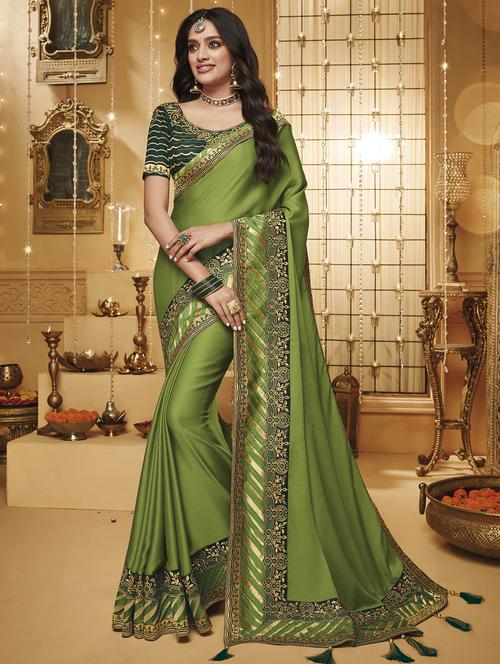 solid bordered saree with blouse - 16740408 - Standard Image - 1