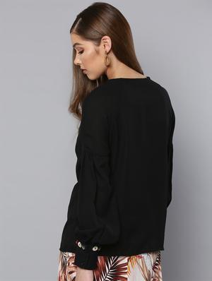v neck embellished bishop sleeved top - 16740431 - Standard Image - 3