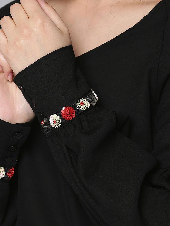 v neck embellished bishop sleeved top - 16740431 - Zoom Image - 5