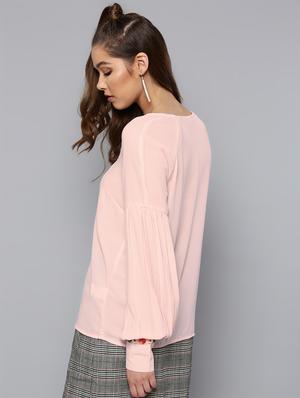 v neck embellished bishop sleeved top - 16740432 - Standard Image - 3