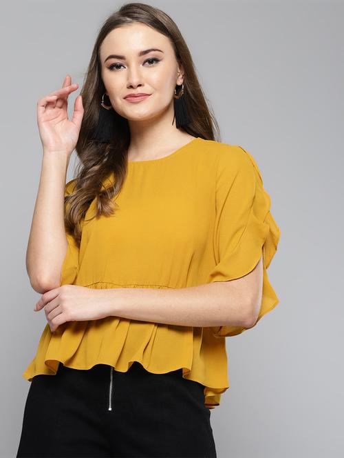 round neck ruffle detail top - 16740433 - Standard Image - 1
