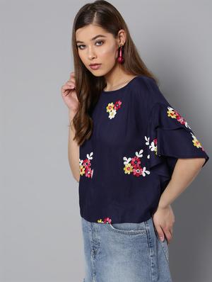 criss cross detail floral bell sleeved top - 16740445 - Standard Image - 2