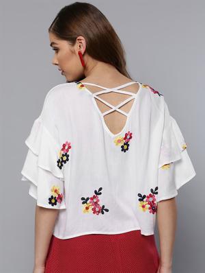 floral embroidered bell sleeved top - 16740446 - Standard Image - 3