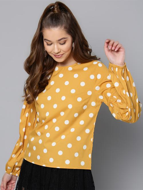 round neck bishop sleeved polka dots top - 16740448 - Standard Image - 1