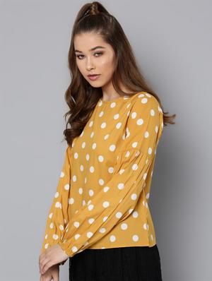 round neck bishop sleeved polka dots top - 16740448 - Standard Image - 2