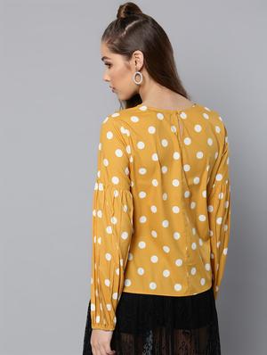 round neck bishop sleeved polka dots top - 16740448 - Standard Image - 3