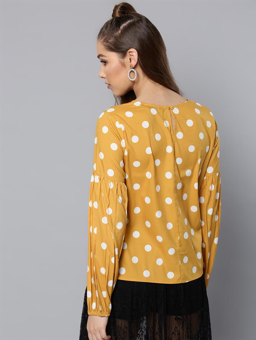 round neck bishop sleeved polka dots top - 16740448 - Zoom Image - 3