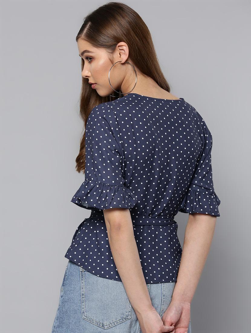 tie knot polka dots wrap top - 16740451 - Zoom Image - 3