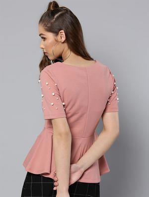 embellished sleeved solid peplum top - 16740462 - Standard Image - 3