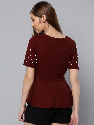 embellished sleeved solid peplum top - 16740463 - Standard Image - 3