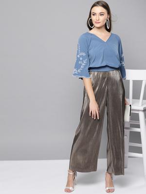 embroidered bell sleeved blouson top - 16740464 - Standard Image - 4