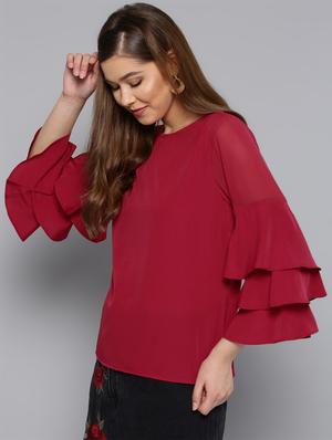round neck bell sleeved top - 16740468 - Standard Image - 2