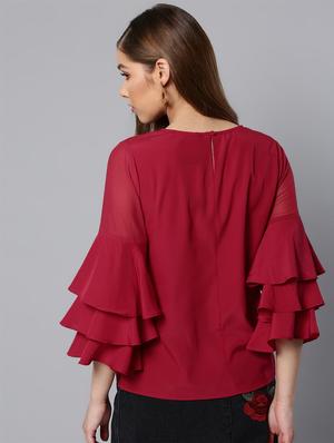 round neck bell sleeved top - 16740468 - Standard Image - 3