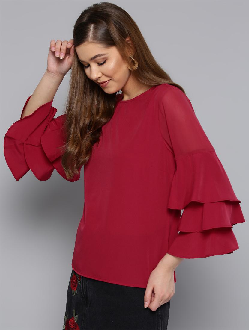 round neck bell sleeved top - 16740468 - Zoom Image - 2