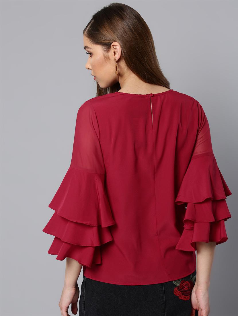 round neck bell sleeved top - 16740468 - Zoom Image - 3