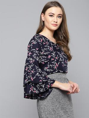 v neck bell sleeved floral top - 16740473 - Standard Image - 2